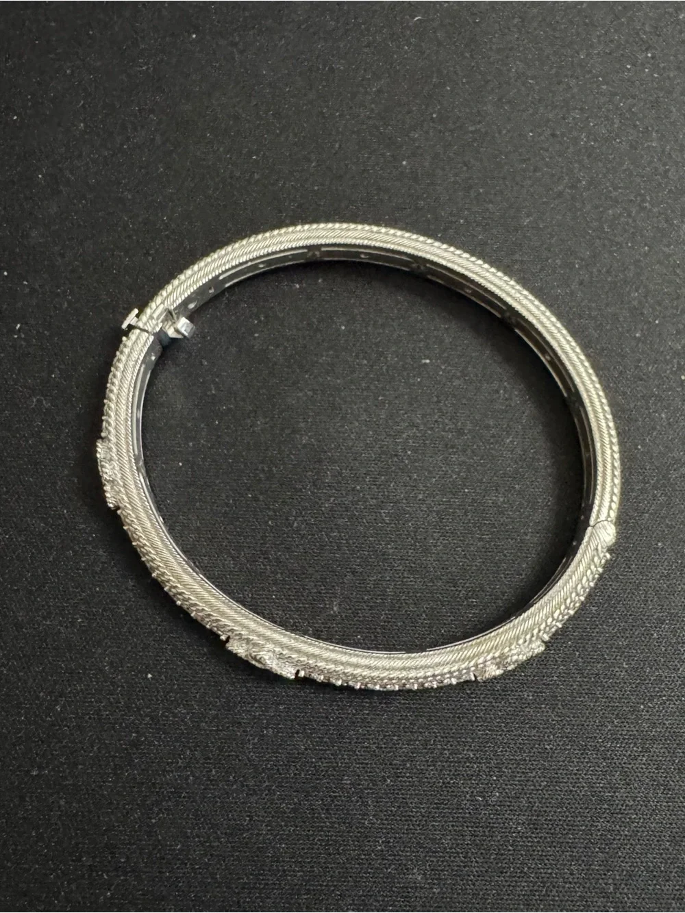 Judith Ripka 925 Silver Textured Rope Bangle Bracelet w/Stations Diamonique CZ’s